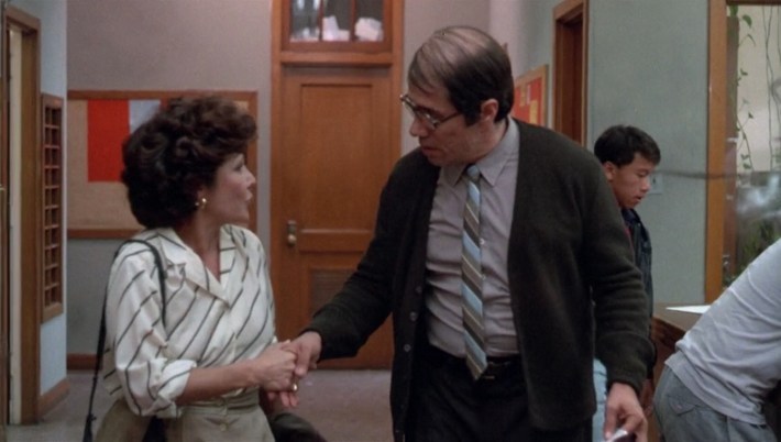 Mr. Escalante meets Raquel Ortega (Virginia Paris), the Chair of the math department at Garfield High School. Photo via Warner Bros. Pictures.